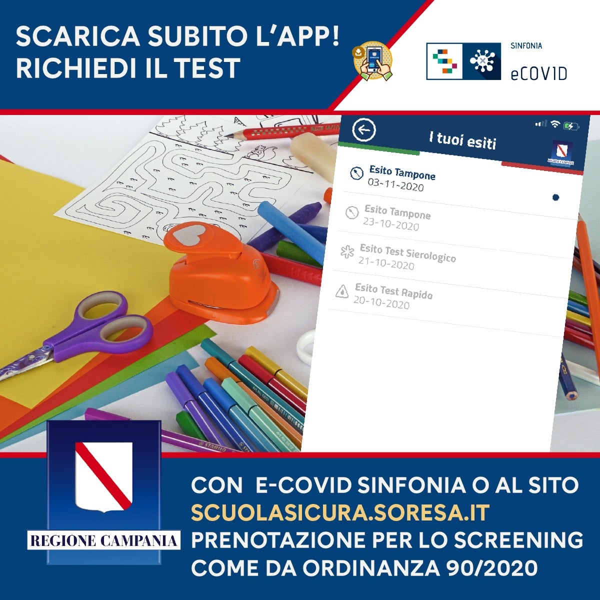 COVID-19, PER LO SCREENING SCUOLA PRENOTAZIONI CON L'APP E SUL WEB